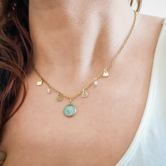 Collana con Catena Decorata e Borsa del Pastore - Oro