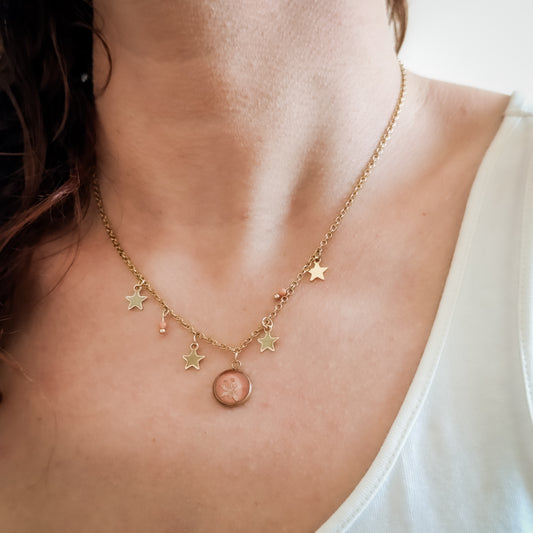 Collana con Catena Decorata e Fiore di Ligustro - Oro