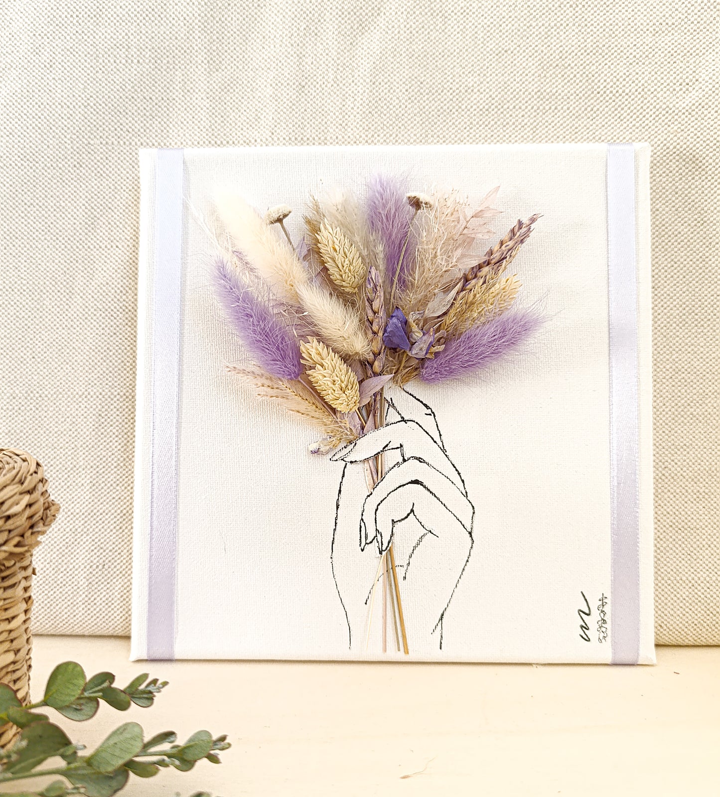 Quadretto Artistico con Fiori Secchi Lilla/Viola