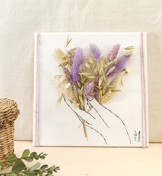 Quadretto Artistico con Fiori Secchi Lilla