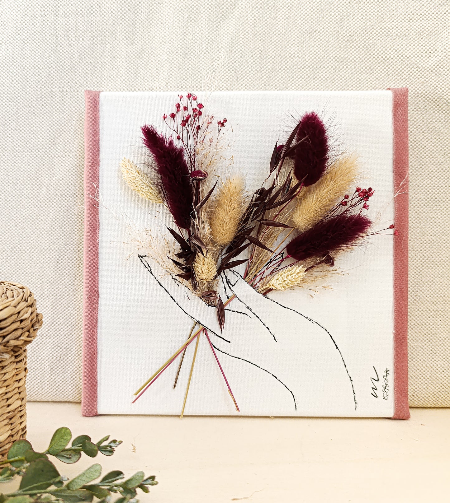 Quadretto Artistico con Fiori Secchi Bordeaux