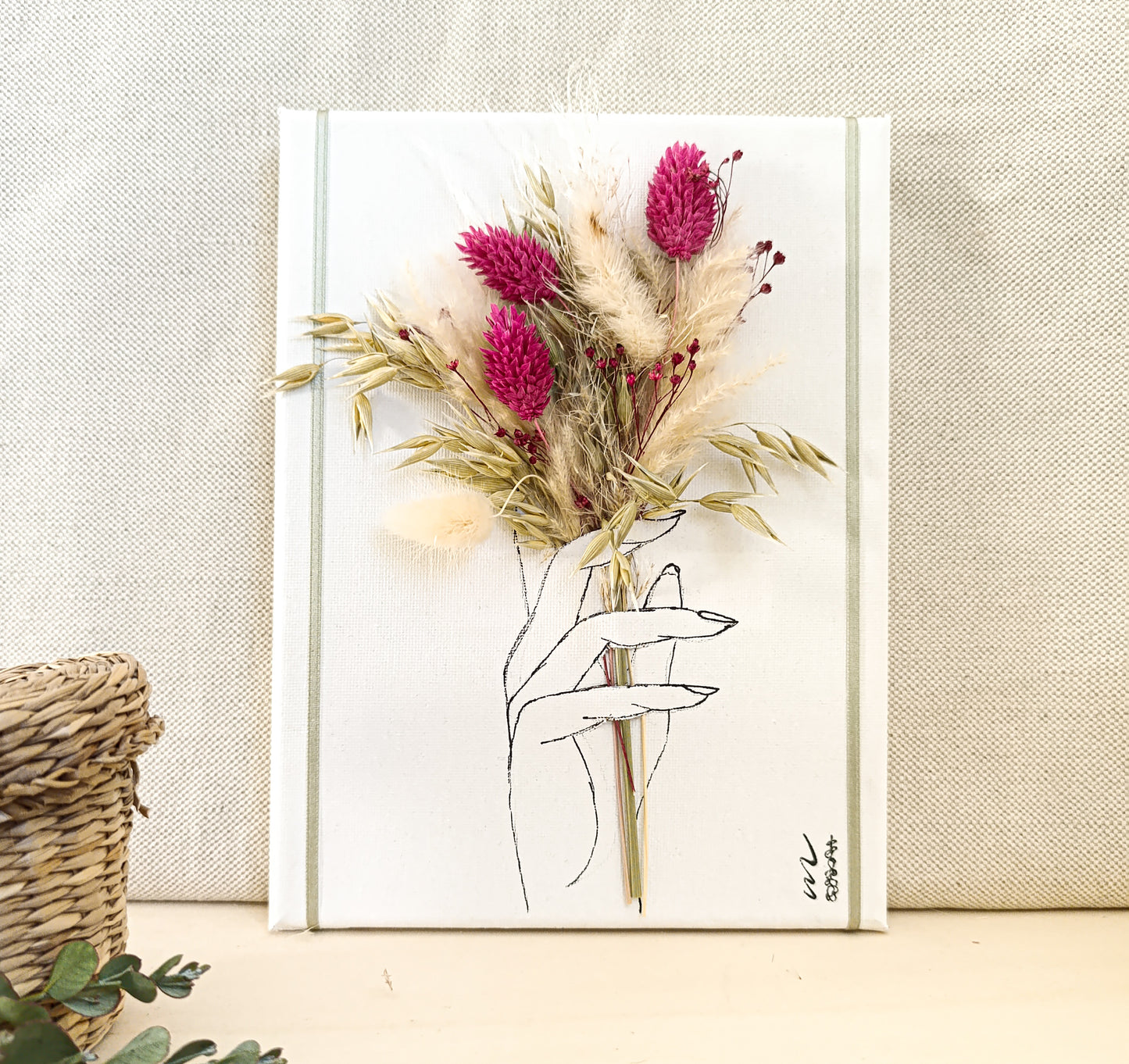 Quadretto Artistico con Fiori Secchi Fucsia