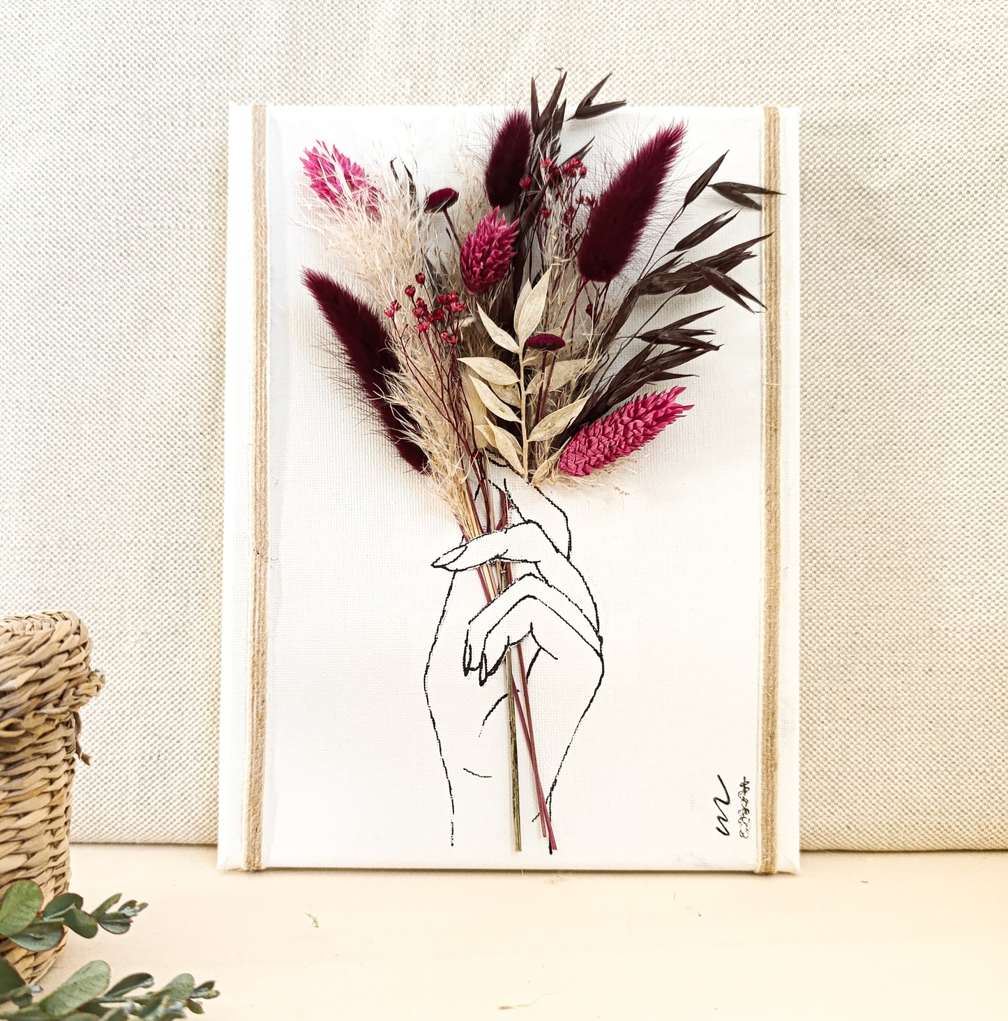 Quadretto Artistico con Fiori Secchi Borgogna