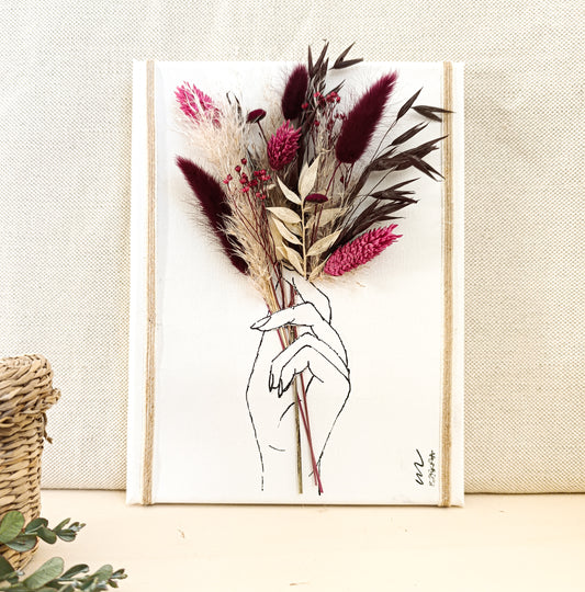 Quadretto Artistico con Fiori Secchi Borgogna