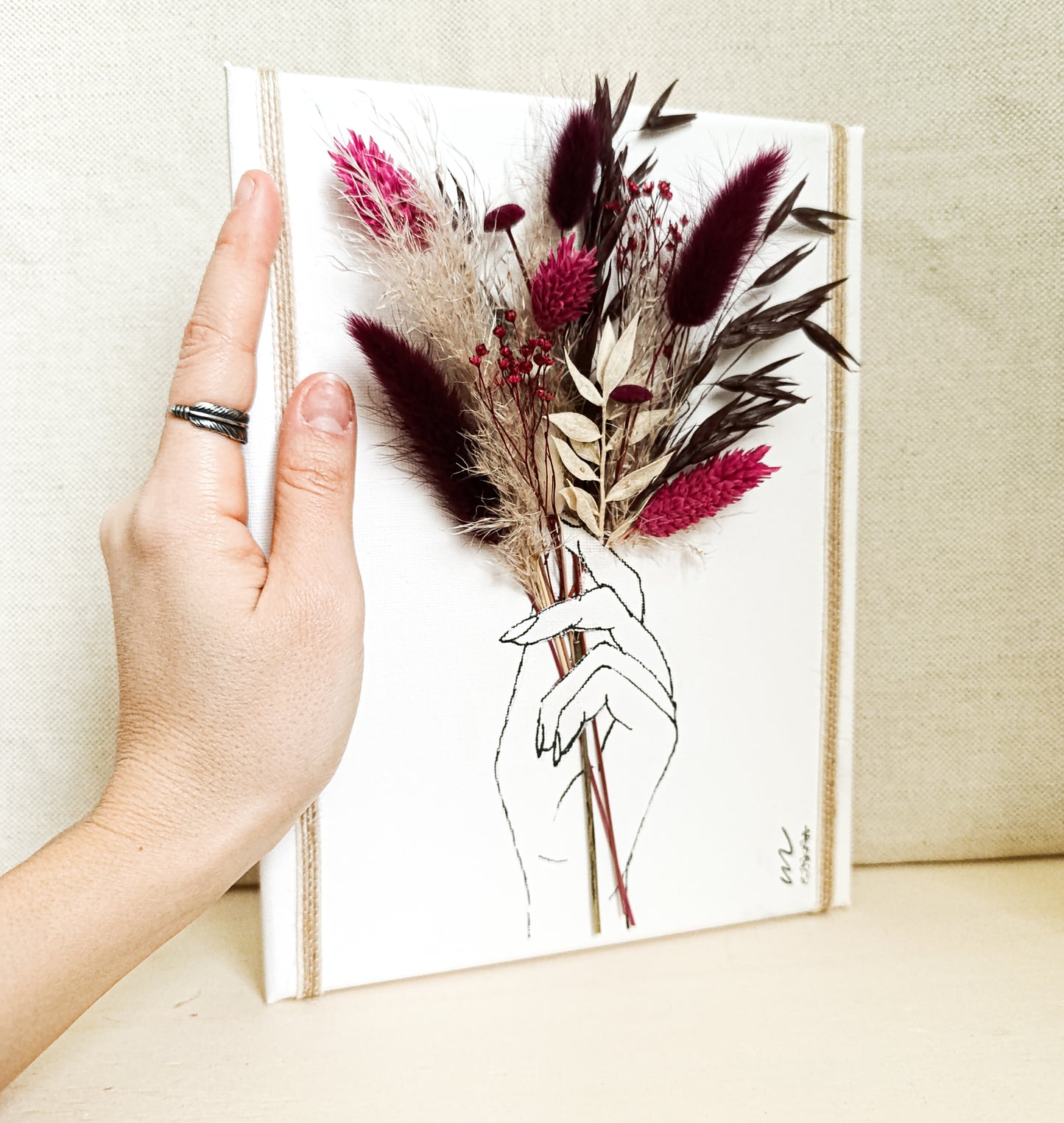 Quadretto Artistico con Fiori Secchi Borgogna