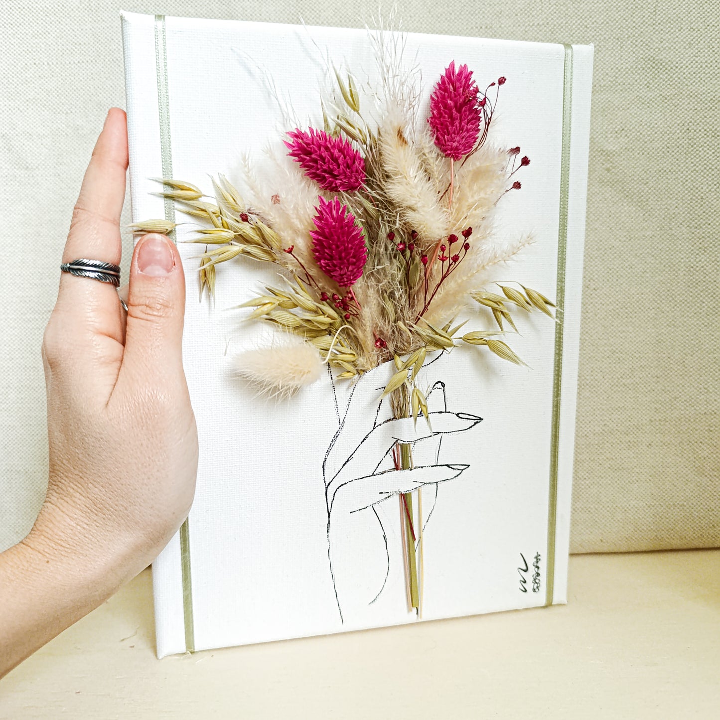 Quadretto Artistico con Fiori Secchi Fucsia