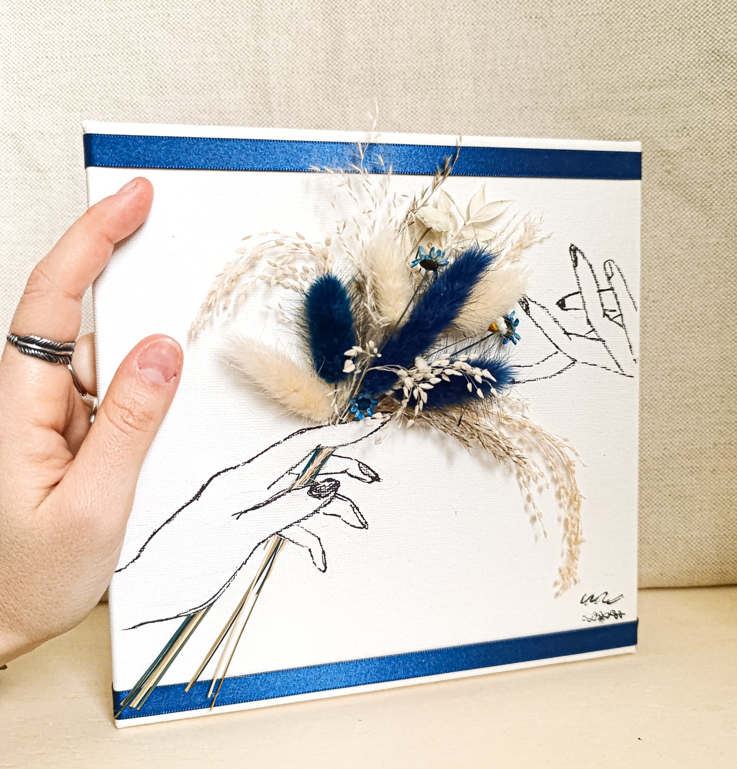 Quadretto Artistico con Fiori Secchi Blu