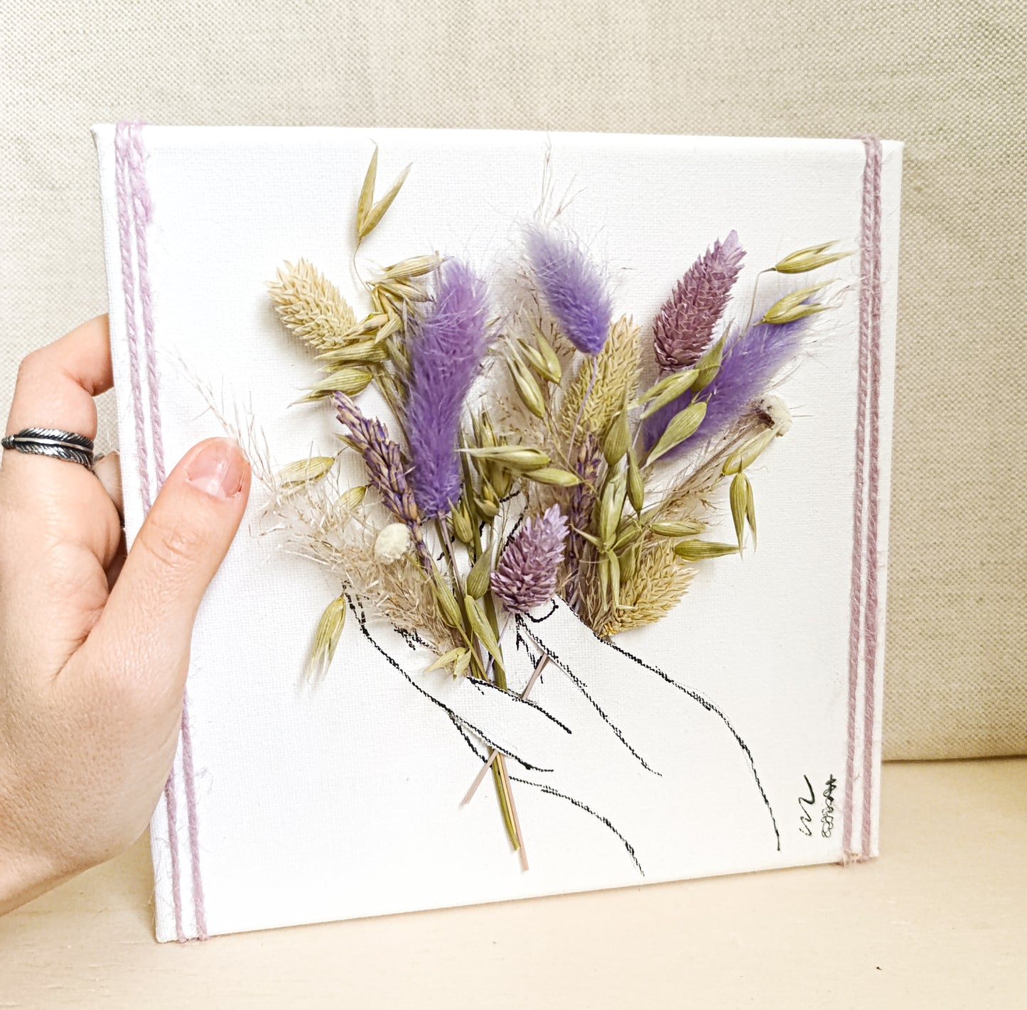 Quadretto Artistico con Fiori Secchi Lilla