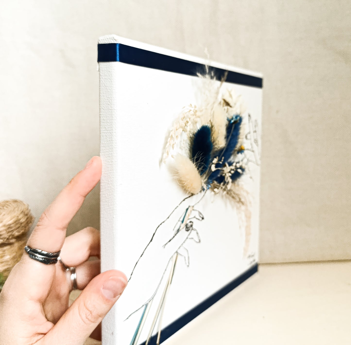 Quadretto Artistico con Fiori Secchi Blu