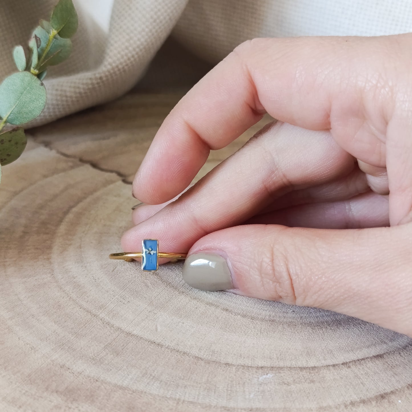 Anello Regolabile con Capsula Rettangolare e Carota Selvatica-Oro