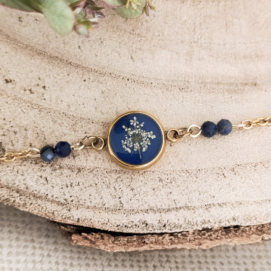 Bracciale color Oro con Fiore di Carota e Sodalite
