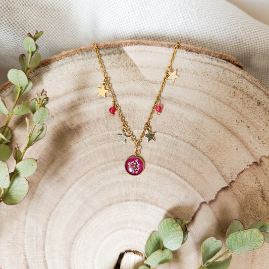 Collana con Catena Decorata e Fiore di Carota Selvatica - Oro