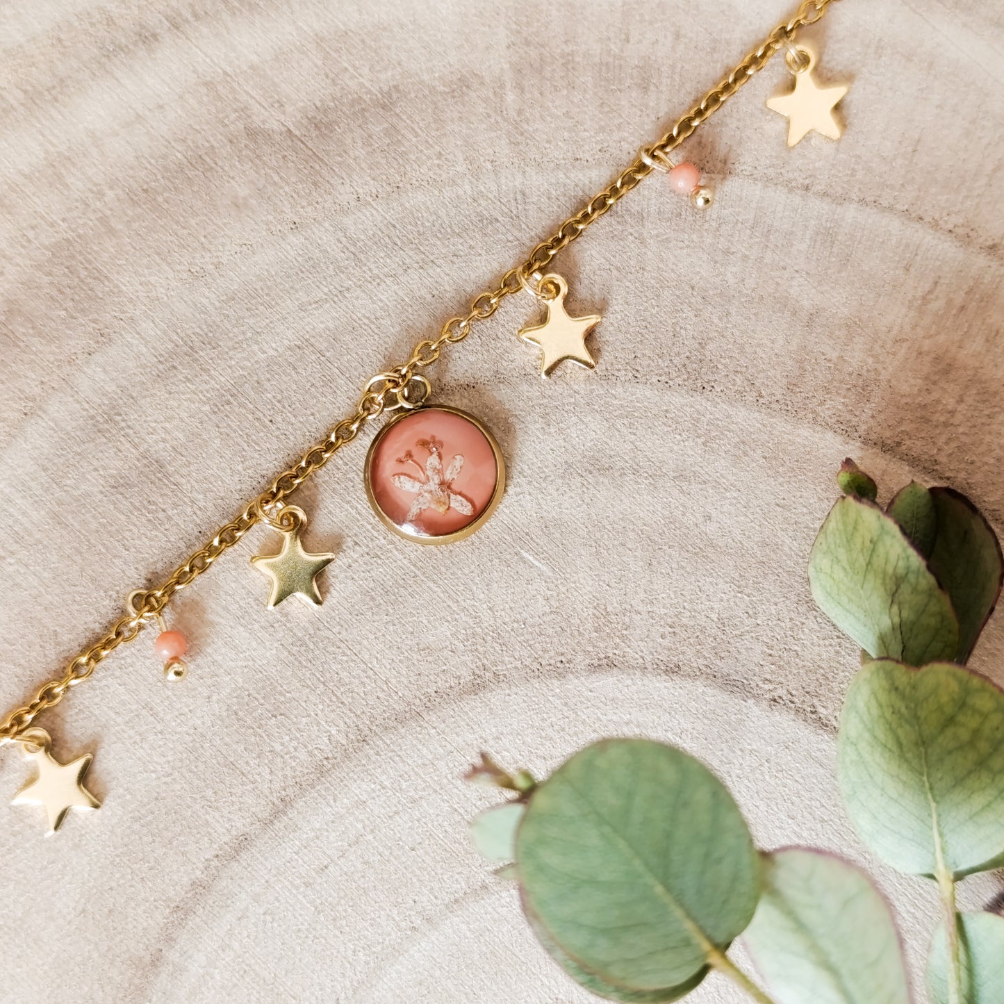 Collana con Catena Decorata e Fiore di Ligustro - Oro