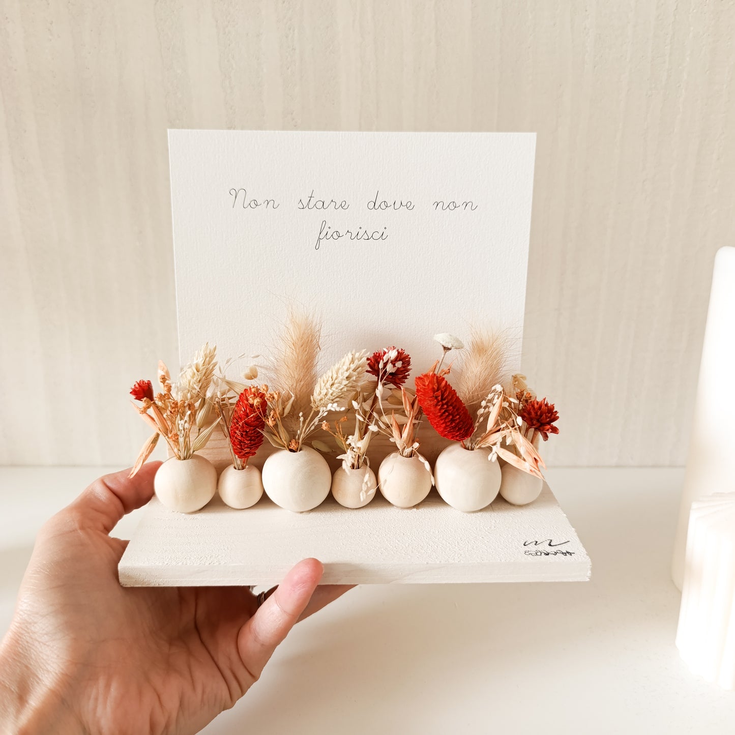Porta Foto e Frase con Fiori Secchi Rossi